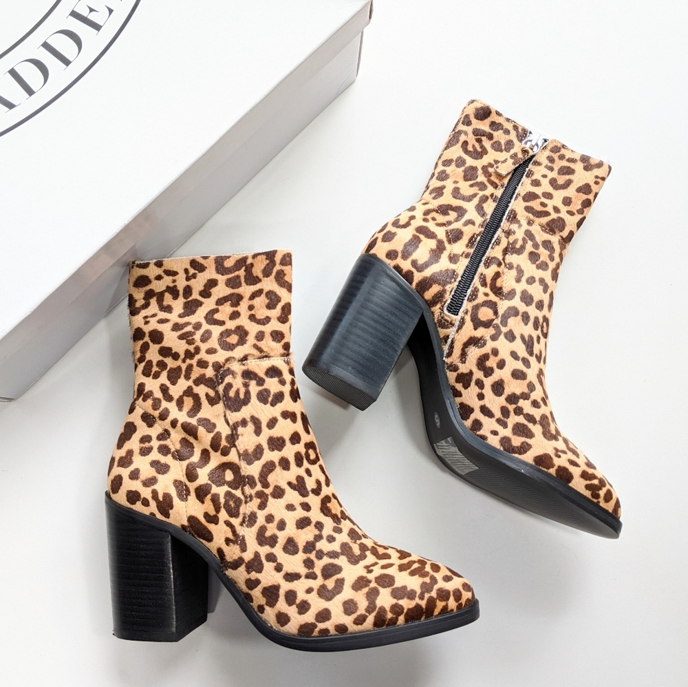 Steve Madden Rewind-L Leopard Heeled Ankle Boot Women's 6